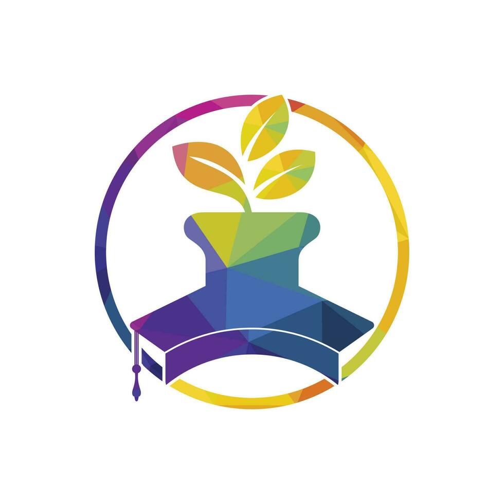 Creative modern nature Education logo design. Graduation cap and flower pot icon logo. vector