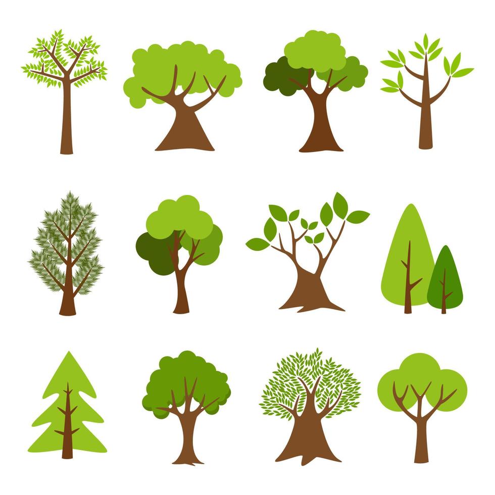 Collection of trees. tree set isolated on white background. vector illustration.