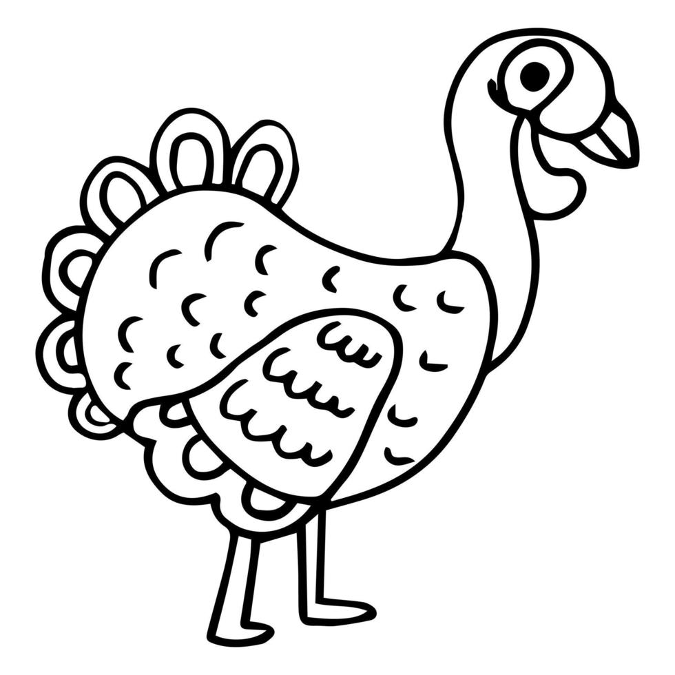 Hand drawn turkey bird. Doodle sketch style. Drawing line simple turkey icon. Isolated vector illustration.