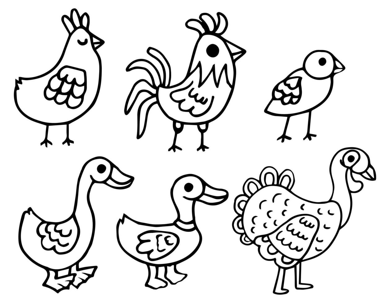 Farm birds animals. Vector stock illustration isolated on white background