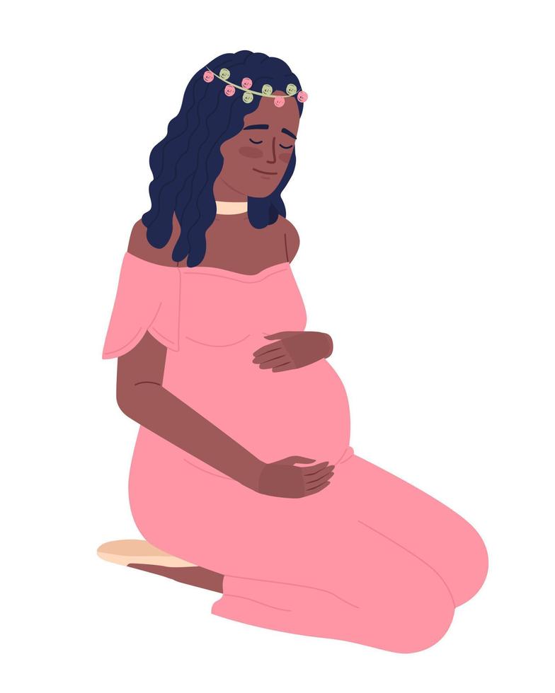 Expectant mother carefully hugging belly semi flat color vector character. Editable figure. Full body person on white. Simple cartoon style spot illustration for web graphic design and animation