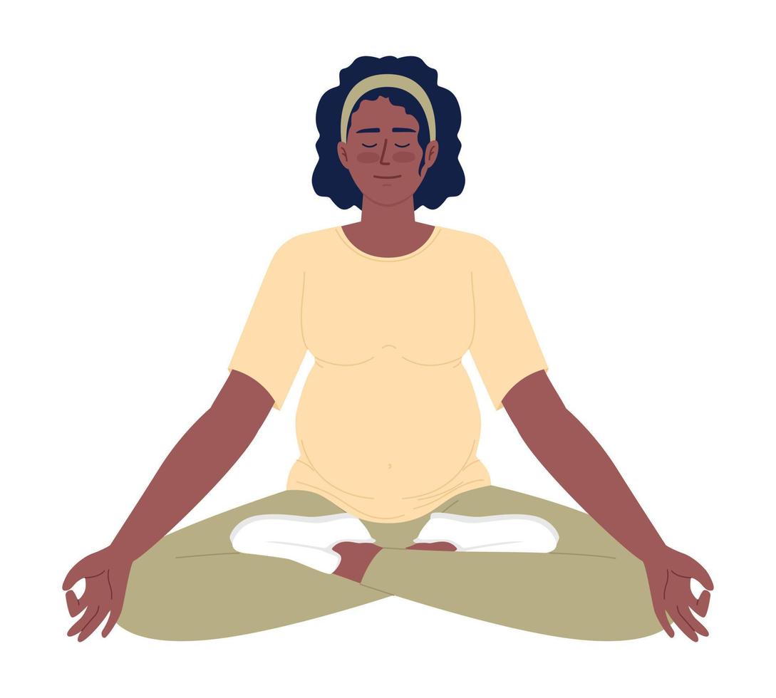Calm pregnant woman sitting in yoga pose semi flat color vector character. Editable figure. Full body person on white. Simple cartoon style spot illustration for web graphic design and animation