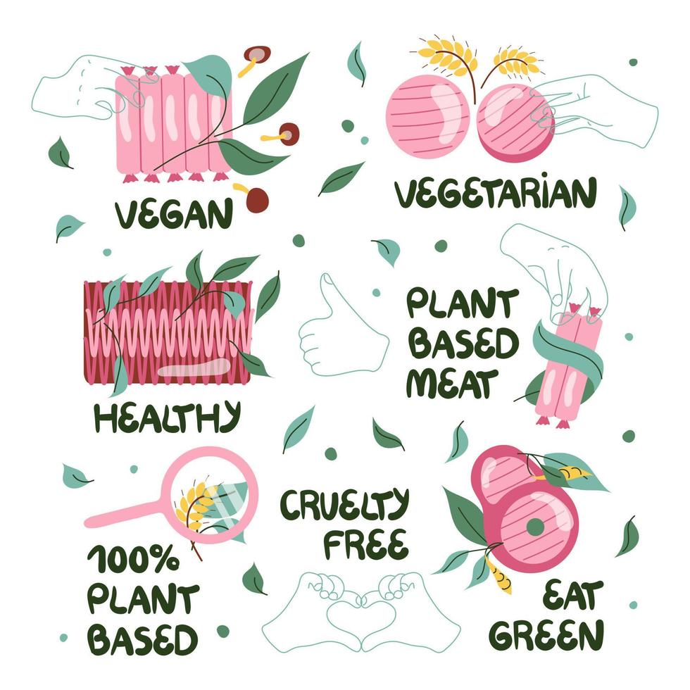 Various plant based meat set vector illustration