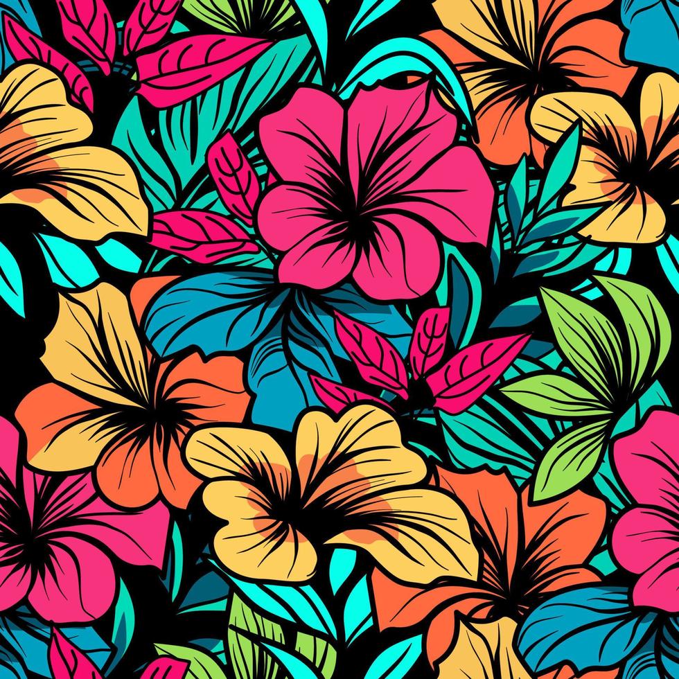 Seamless floral pattern with tropical flowers and leaves vector
