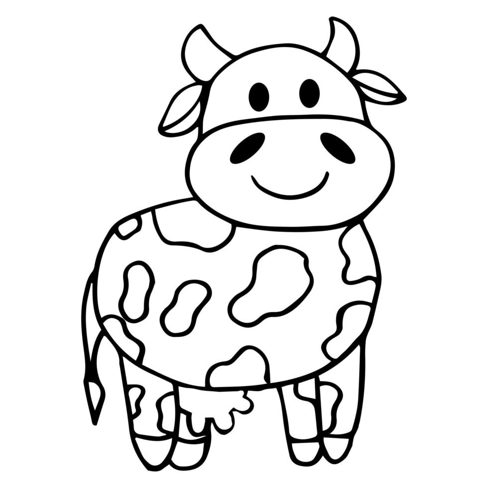 Sketch of cow drawn by hand. Livestock. Cattle. Animal grazing. Vector illustration.