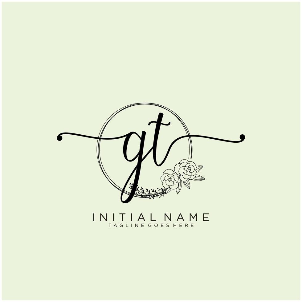 inicial gt femenino logo colecciones modelo. escritura logo de inicial firma, boda, moda, joyería, boutique, floral y botánico con creativo modelo para ninguna empresa o negocio. vector