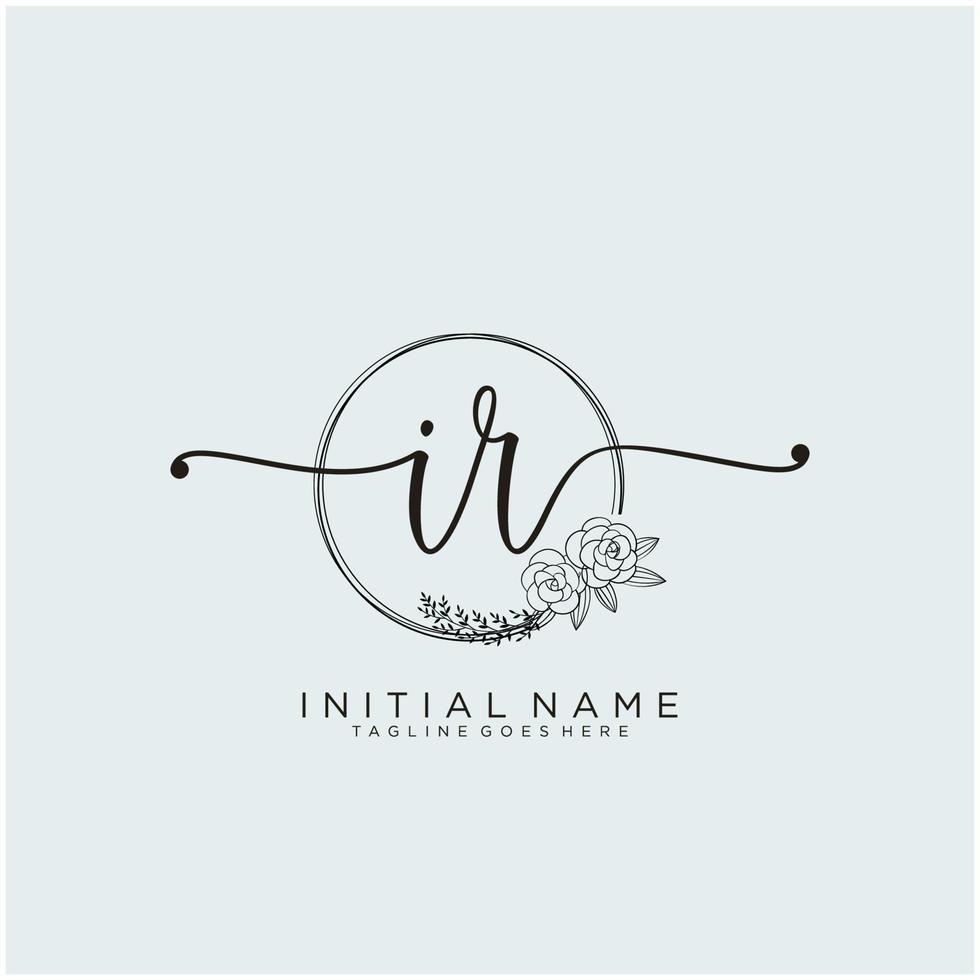 Initial IR feminine logo collections template. handwriting logo of initial signature, wedding, fashion, jewerly, boutique, floral and botanical with creative template for any company or business. vector