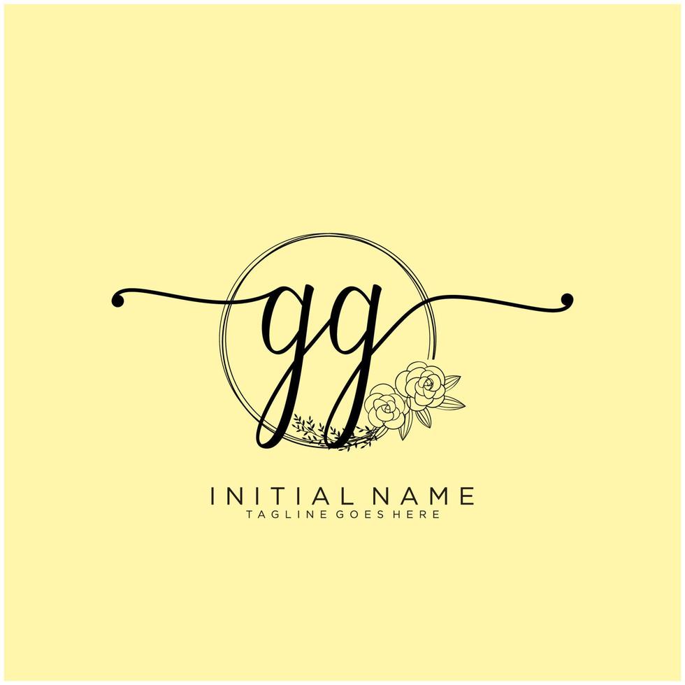 Initial GG feminine logo collections template. handwriting logo of initial signature, wedding, fashion, jewerly, boutique, floral and botanical with creative template for any company or business. vector