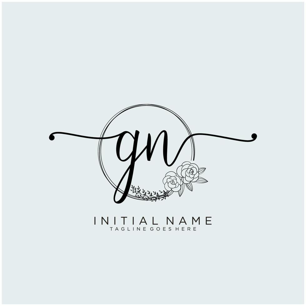 Initial GN feminine logo collections template. handwriting logo of initial signature, wedding, fashion, jewerly, boutique, floral and botanical with creative template for any company or business. vector