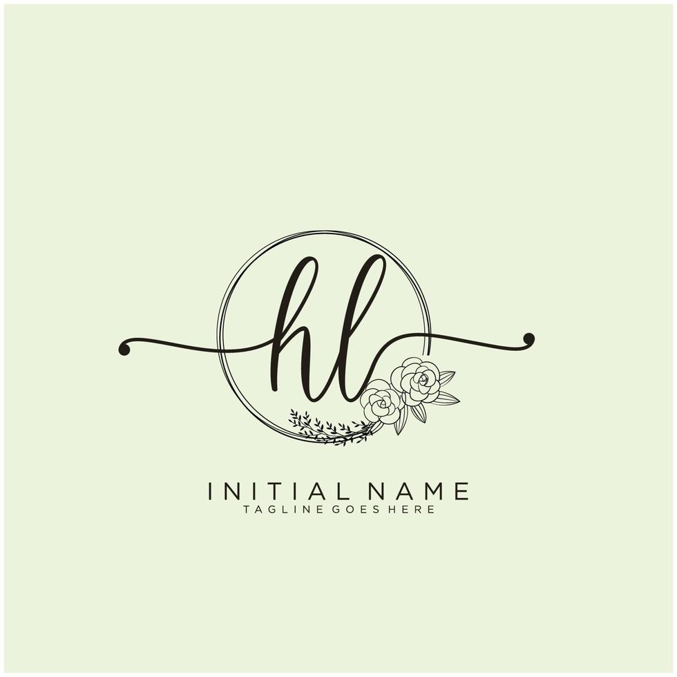 Initial HL feminine logo collections template. handwriting logo of initial signature, wedding, fashion, jewerly, boutique, floral and botanical with creative template for any company or business. vector