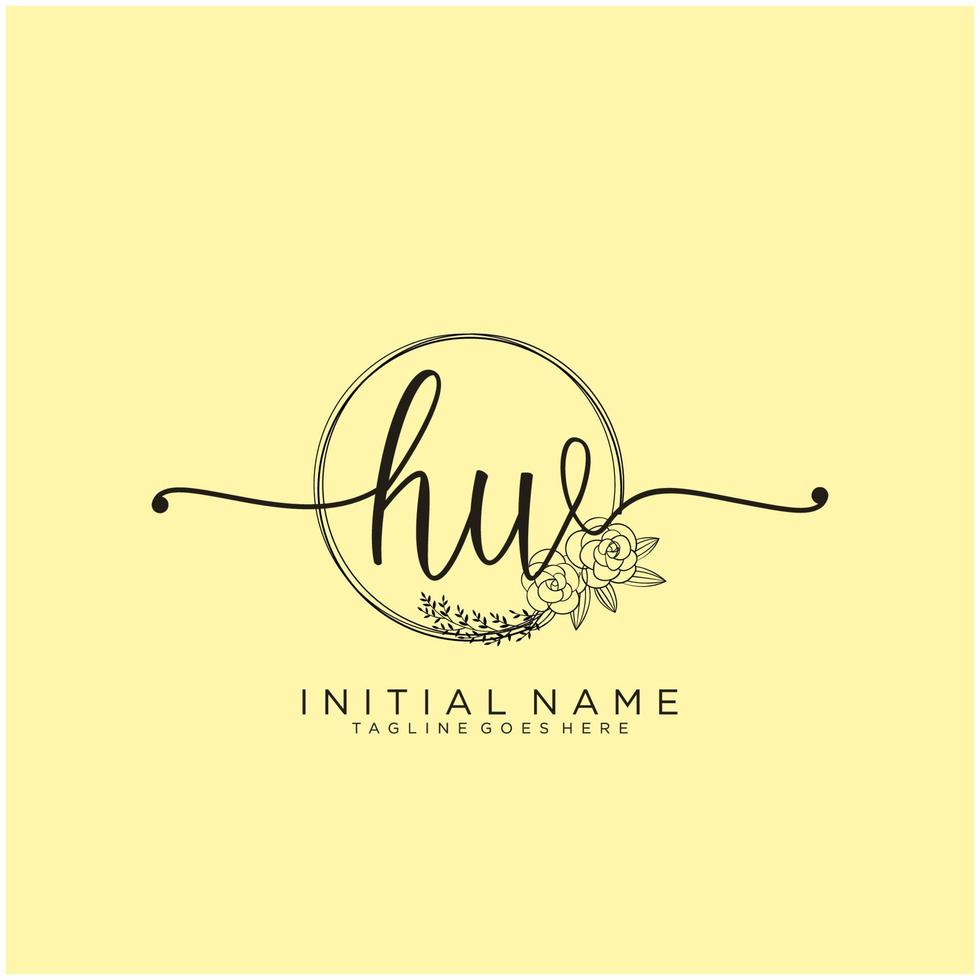 Initial HW feminine logo collections template. handwriting logo of initial signature, wedding, fashion, jewerly, boutique, floral and botanical with creative template for any company or business. vector