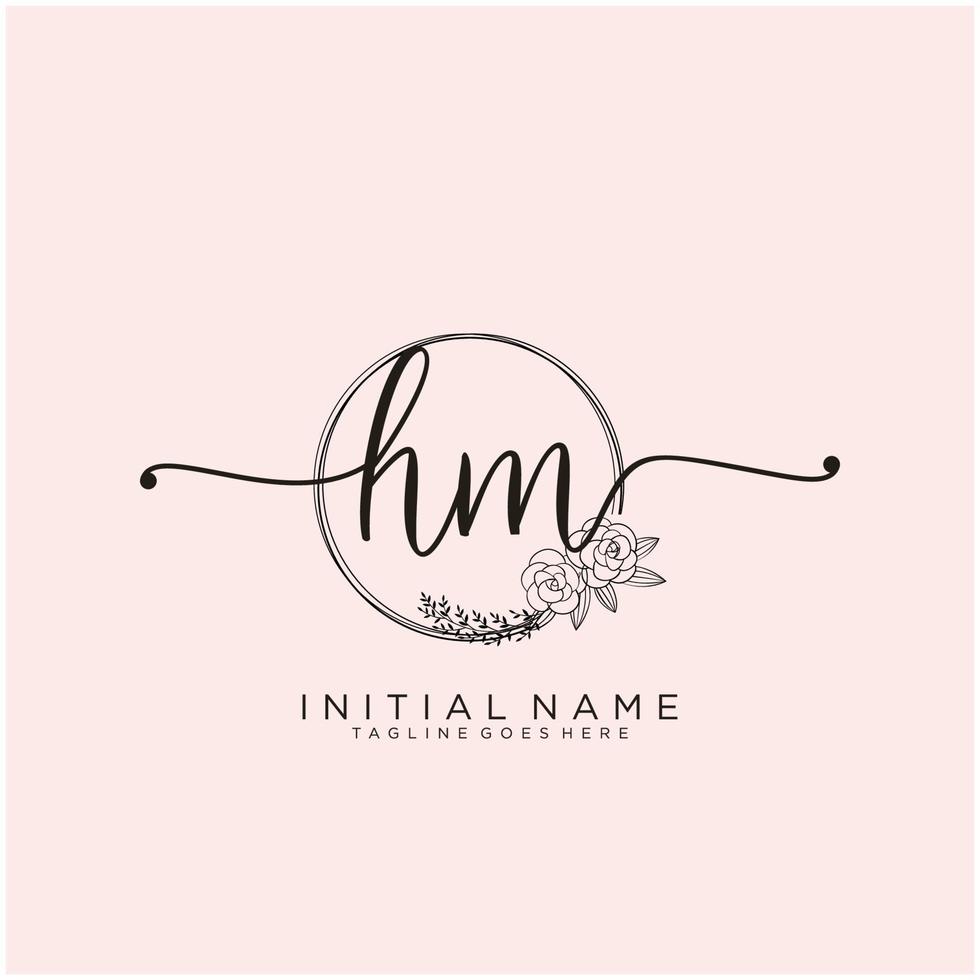 Initial HM feminine logo collections template. handwriting logo of initial signature, wedding, fashion, jewerly, boutique, floral and botanical with creative template for any company or business. vector