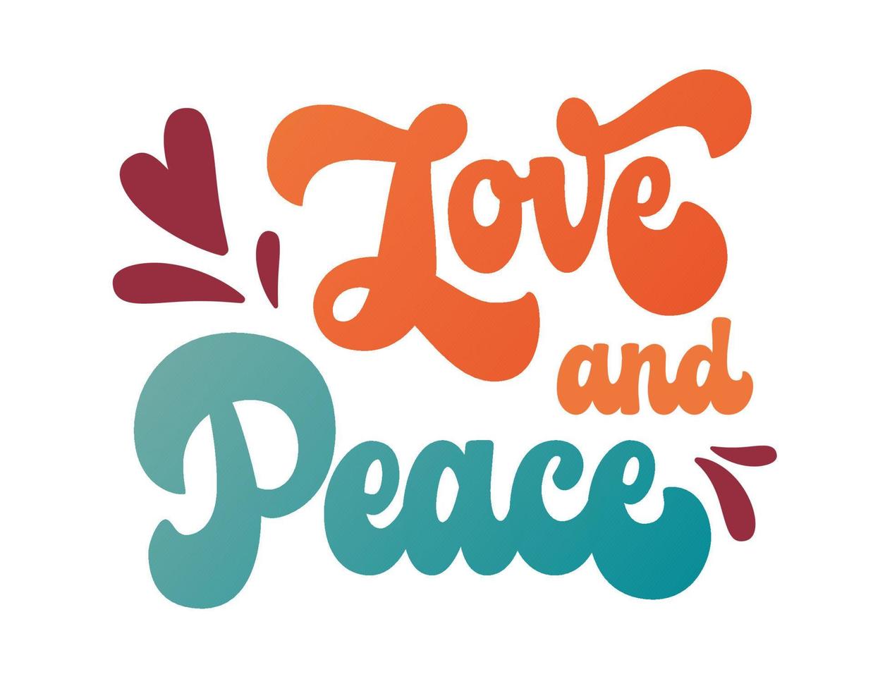 70s inspired design with hand-drawn groovy script lettering - Love and Peace. Creative typography illustration with conception of pacificism. Hippie themed logo with isolated vector illustration