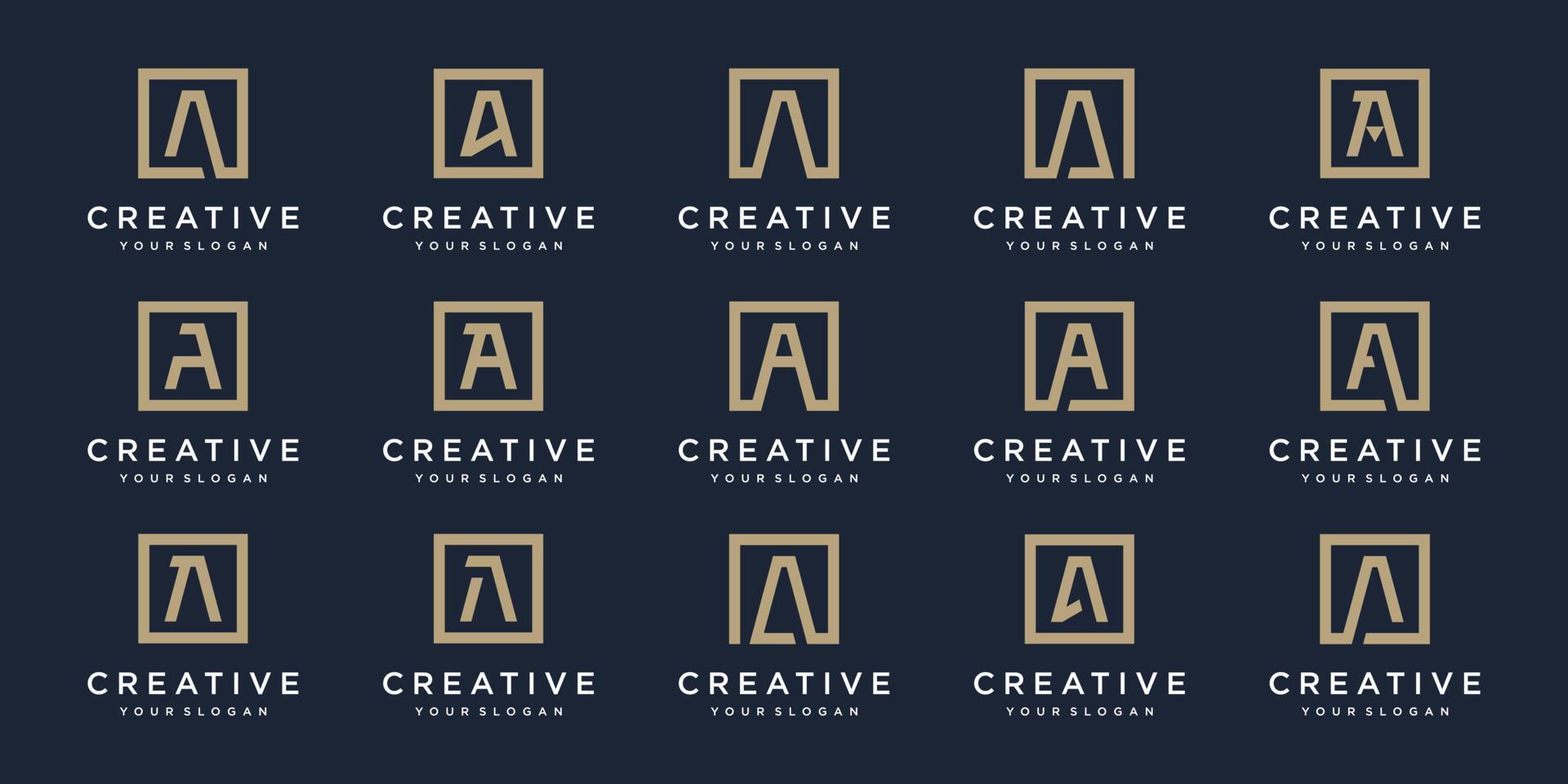 set of Logo design letters A with Square style. Vector template