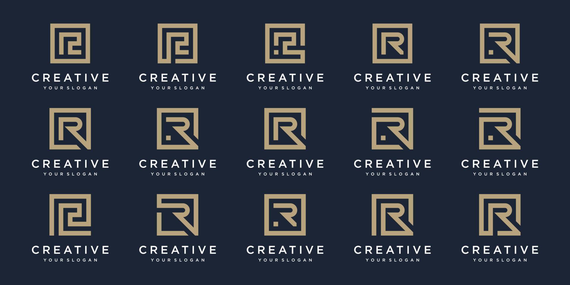 conjunto de logo diseño letras r con cuadrado estilo. vector modelo