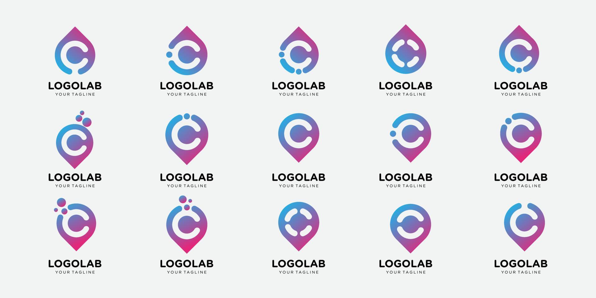 bundle collection letter ABC with dot and molecule concept logo template. vector