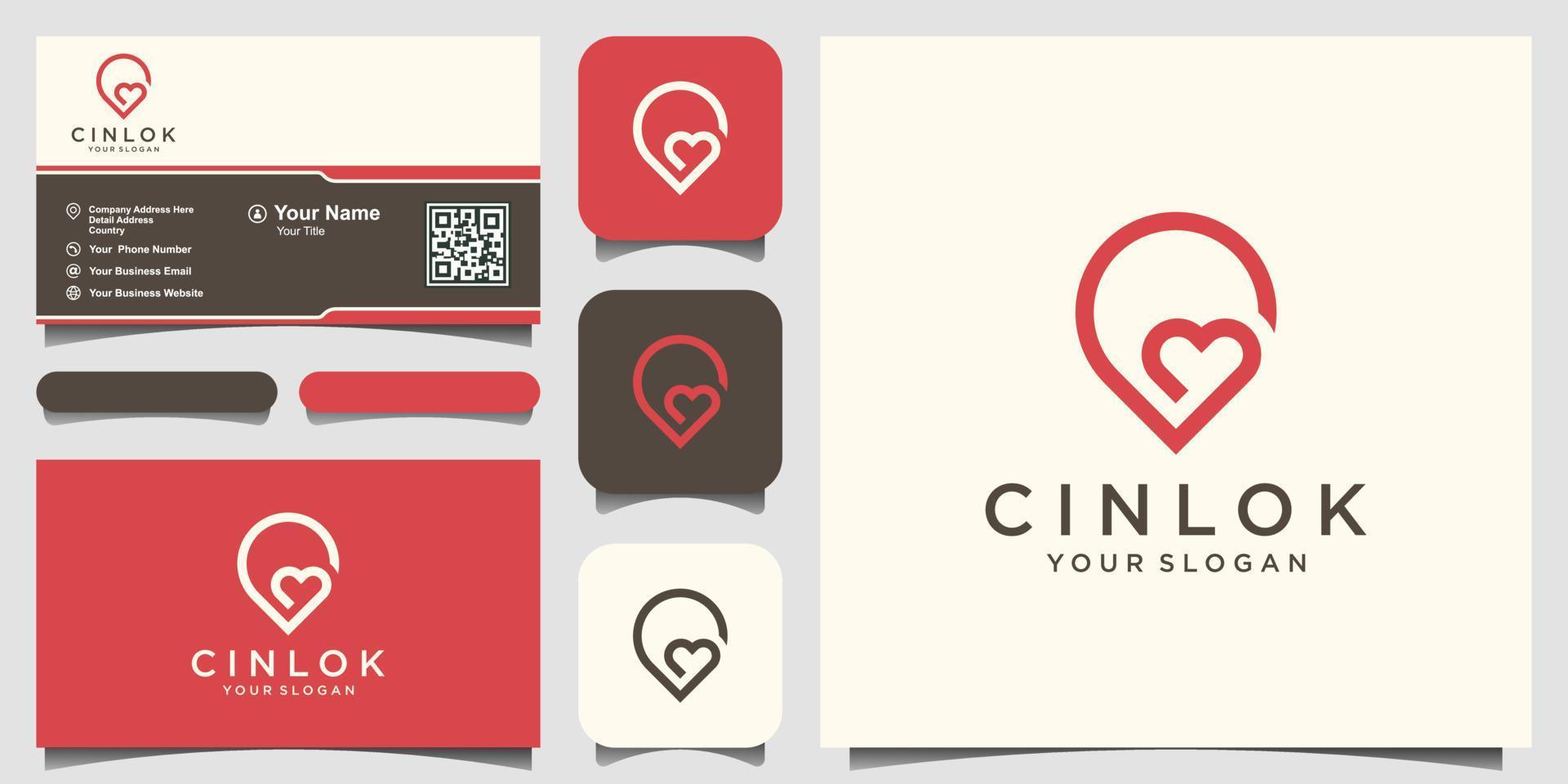 love location logo design. combined  heart and map marker and business card design vector