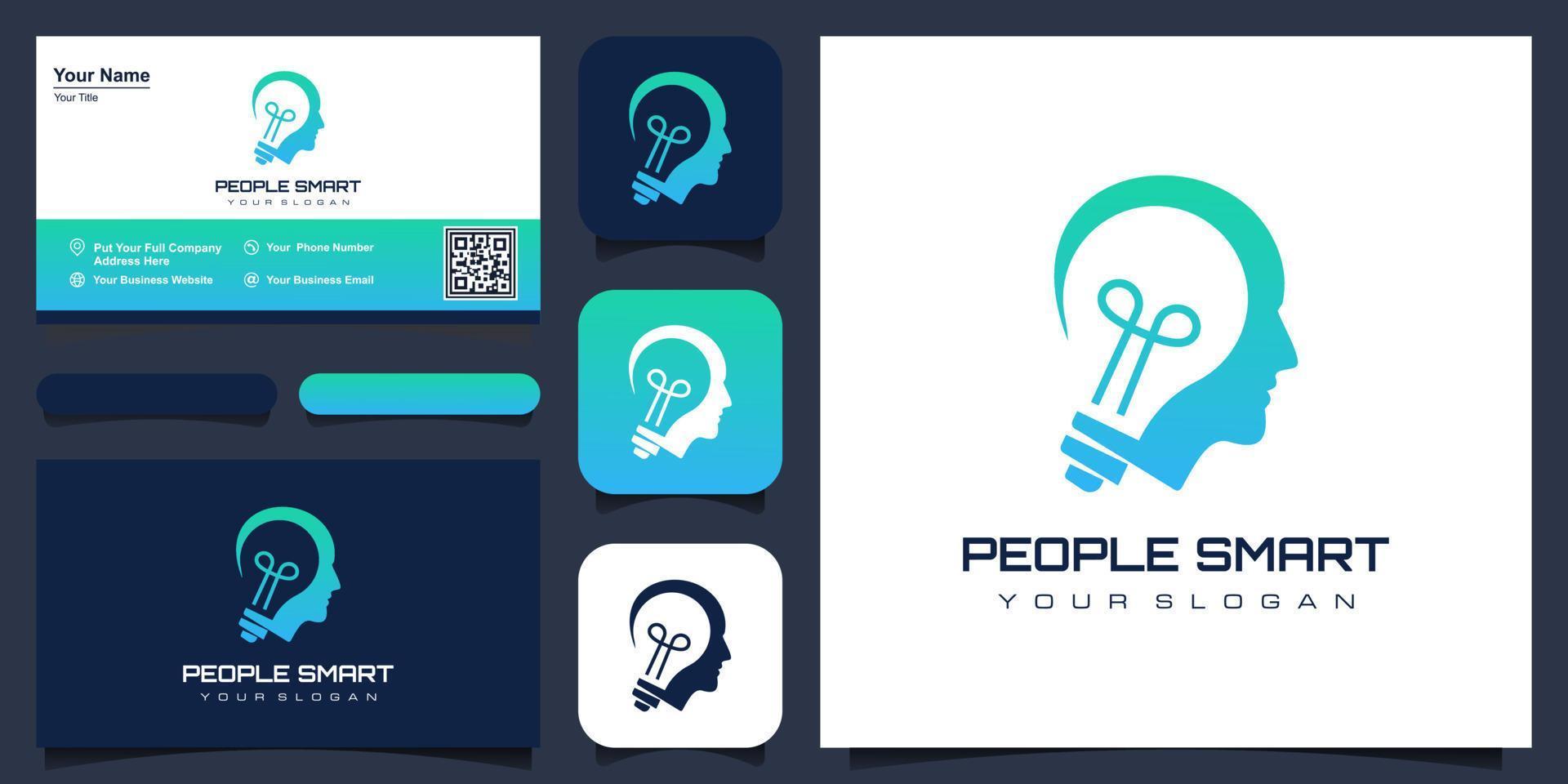 Creative People logo with light bulb concept vector, human head bulb lamp logo vector idea