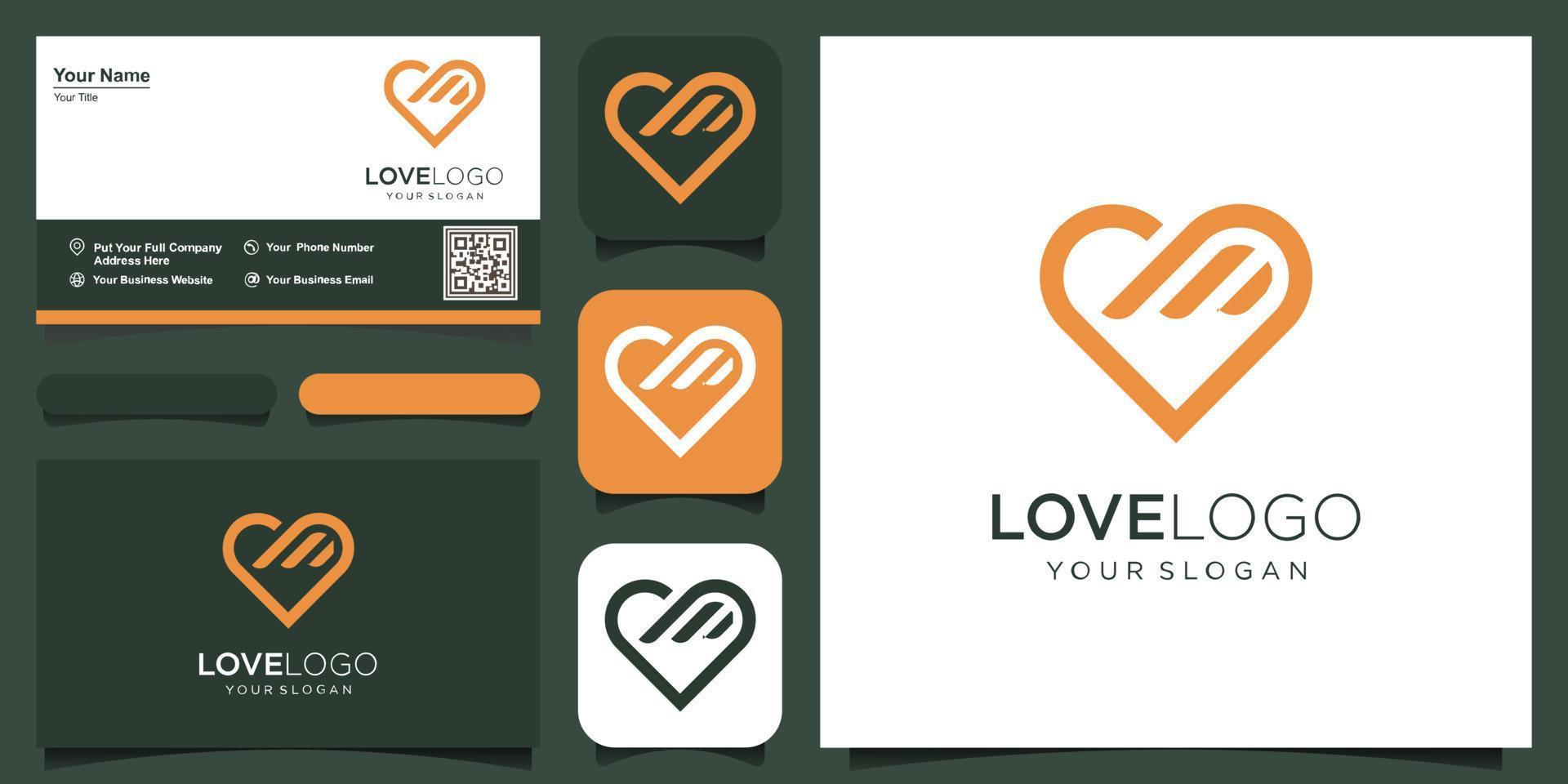 love and wings logo design vector design template icon illustration. logo design and business card