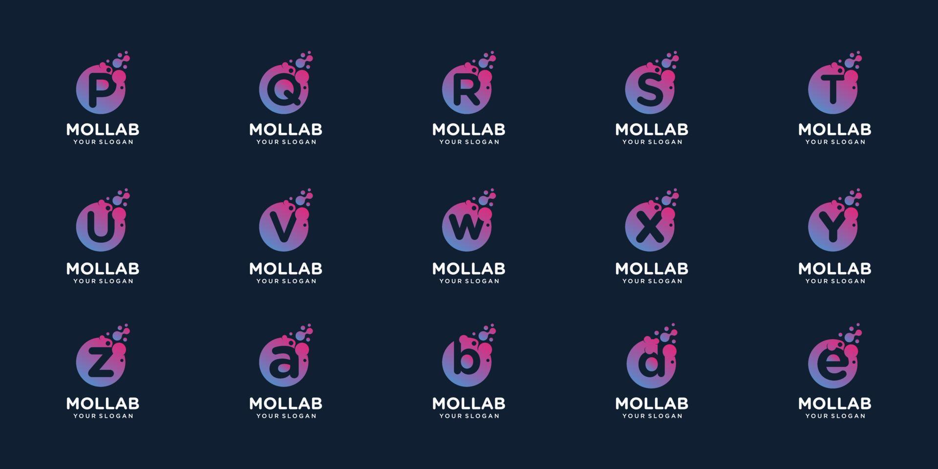 set of logotype letter initial with dot and molecule concept logo template. vector