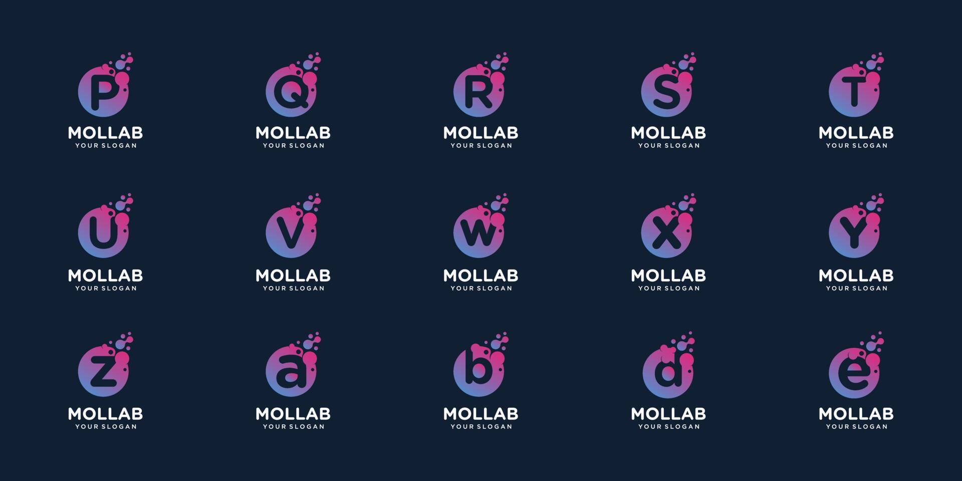 conjunto de logotipo letra inicial con punto y molécula concepto logo modelo. vector