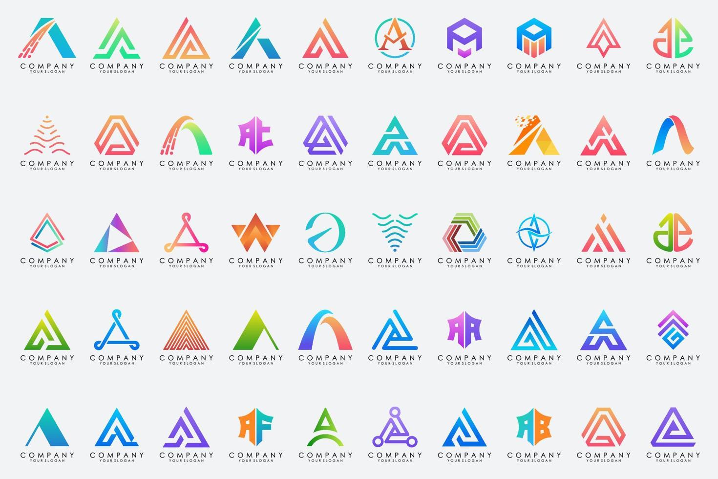 set of Letter A logo icon design template. vector