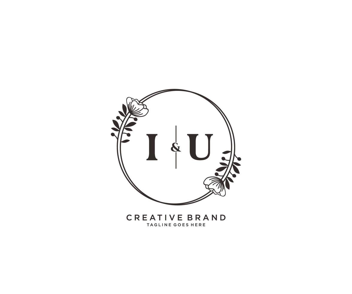 initial IU letters hand drawn feminine and floral botanical logo suitable for spa salon skin hair beauty boutique and cosmetic company. vector