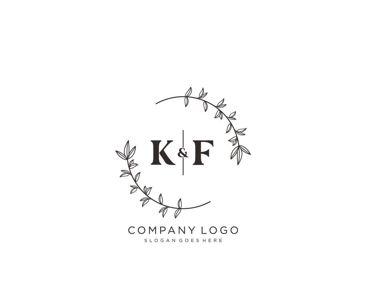 initial KF letters Beautiful floral feminine editable premade monoline logo suitable for spa salon skin hair beauty boutique and cosmetic company. vector