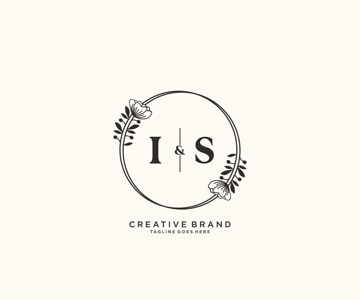 initial IS letters hand drawn feminine and floral botanical logo suitable for spa salon skin hair beauty boutique and cosmetic company. vector