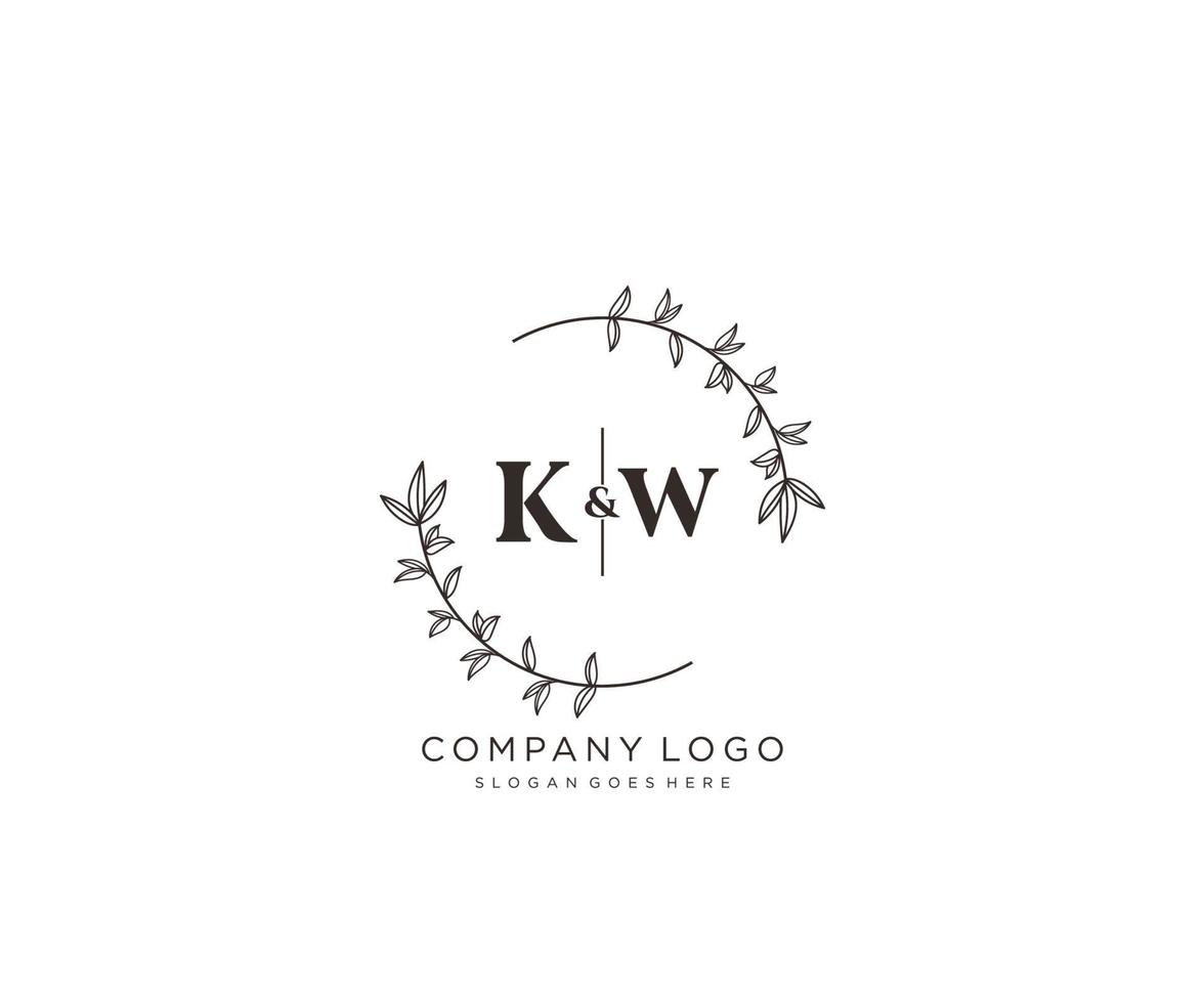 initial KW letters Beautiful floral feminine editable premade monoline logo suitable for spa salon skin hair beauty boutique and cosmetic company. vector