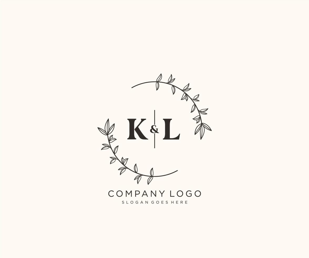 initial KL letters Beautiful floral feminine editable premade monoline logo suitable for spa salon skin hair beauty boutique and cosmetic company. vector