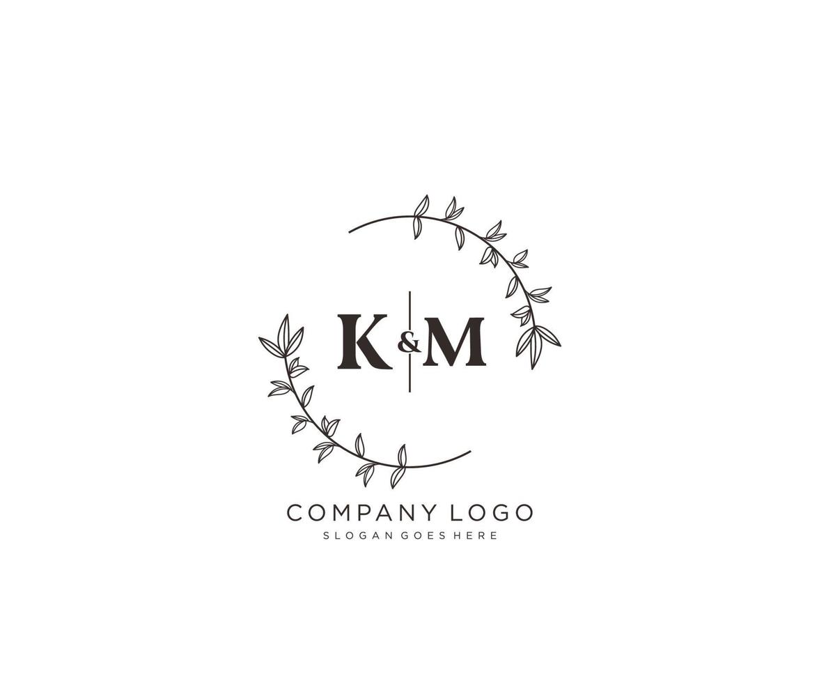 initial KM letters Beautiful floral feminine editable premade monoline logo suitable for spa salon skin hair beauty boutique and cosmetic company. vector