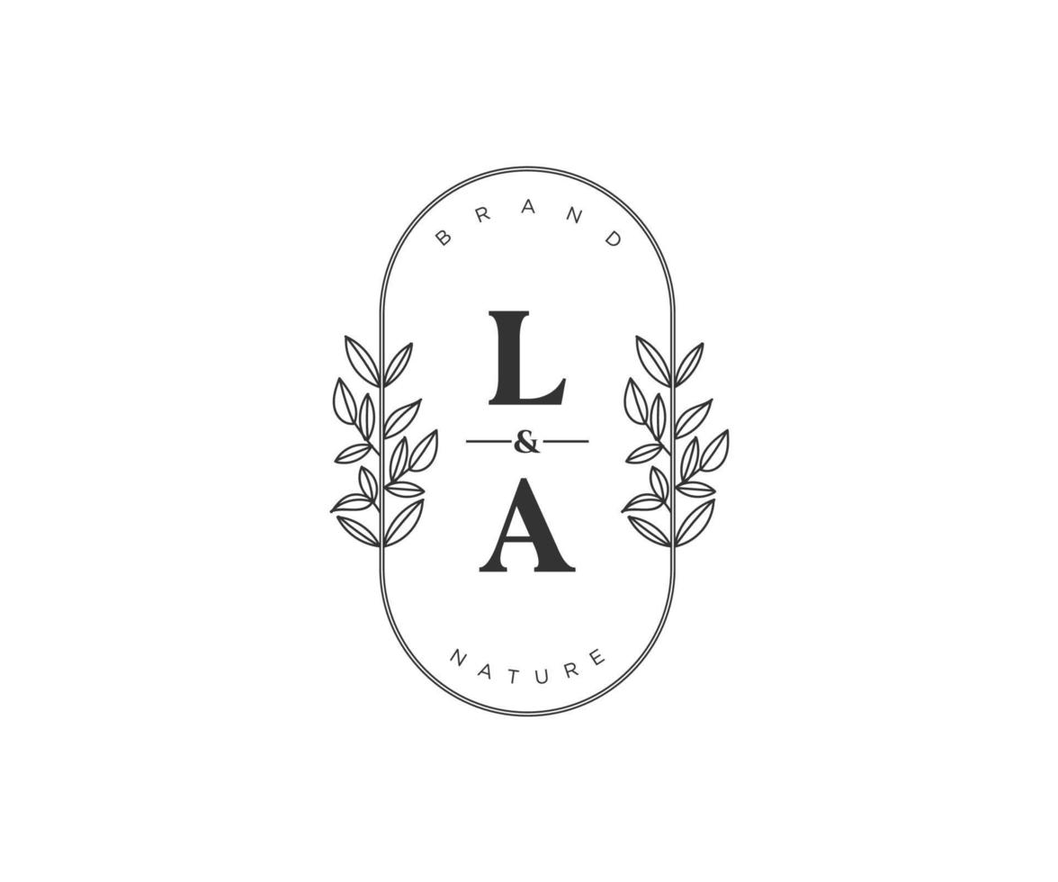 initial LA letters Beautiful floral feminine editable premade monoline logo suitable for spa salon skin hair beauty boutique and cosmetic company. vector