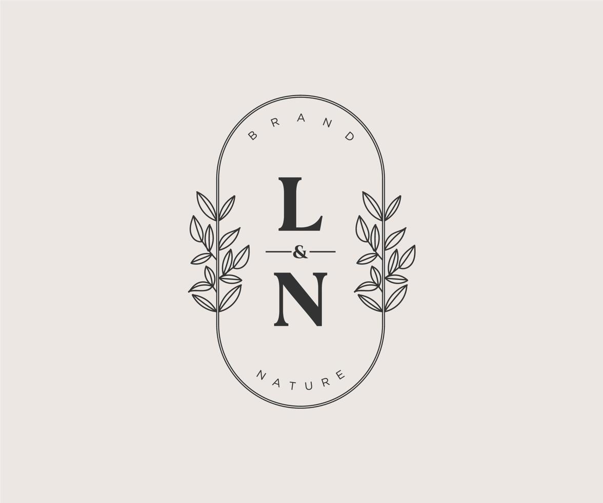 initial LN letters Beautiful floral feminine editable premade monoline logo suitable for spa salon skin hair beauty boutique and cosmetic company. vector