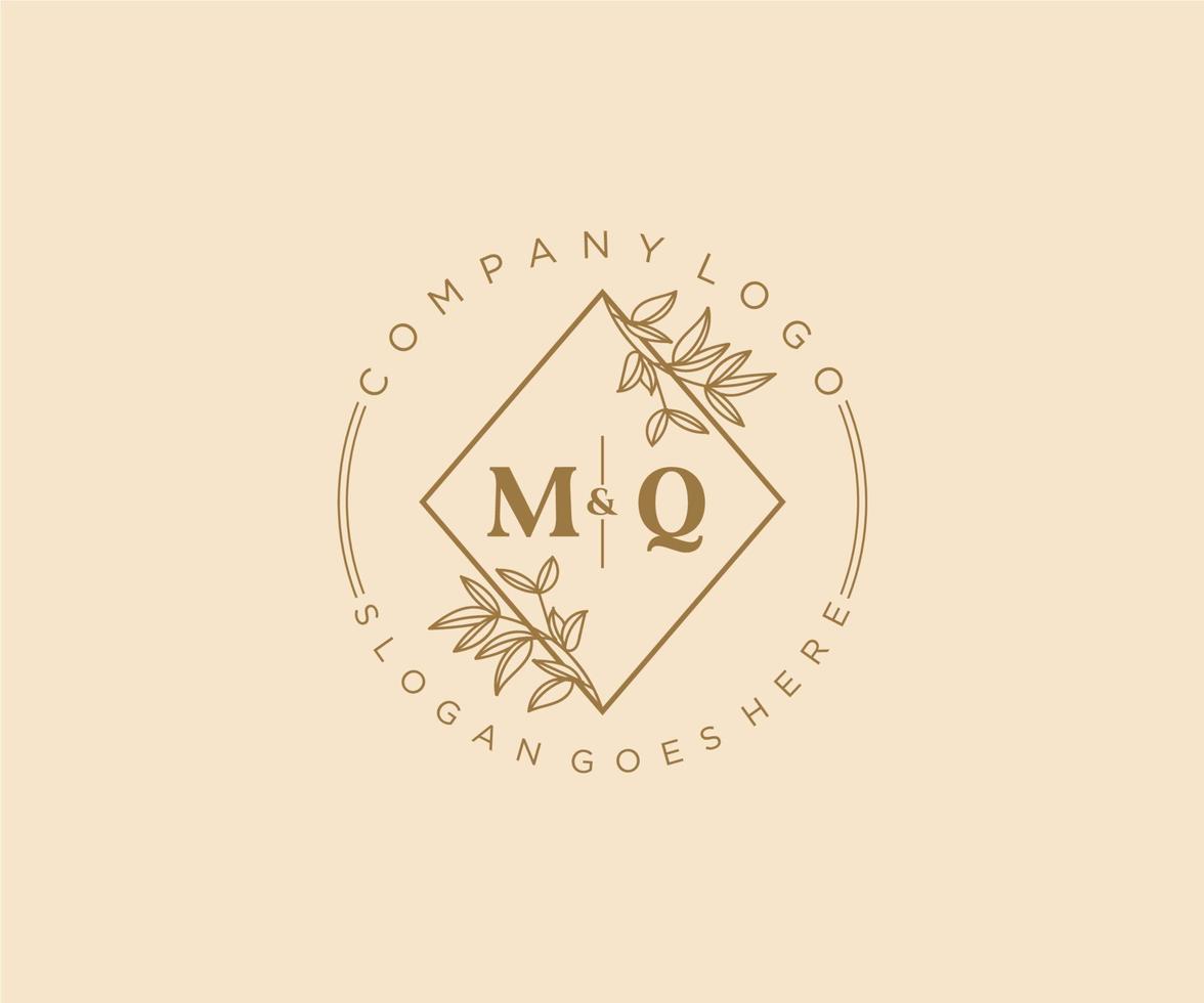 initial MQ letters Beautiful floral feminine editable premade monoline logo suitable for spa salon skin hair beauty boutique and cosmetic company. vector