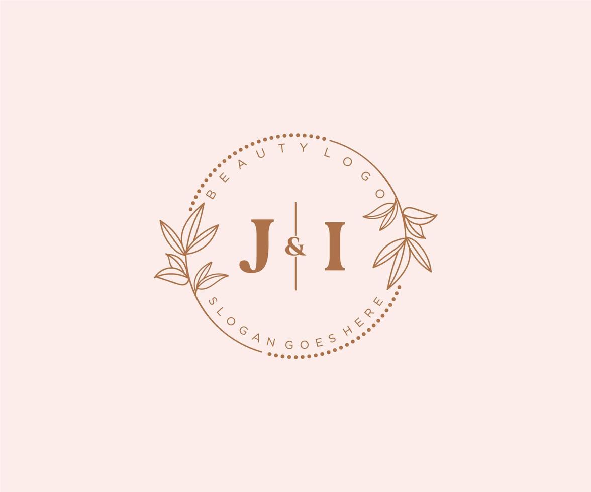 initial JI letters Beautiful floral feminine editable premade monoline logo suitable for spa salon skin hair beauty boutique and cosmetic company. vector