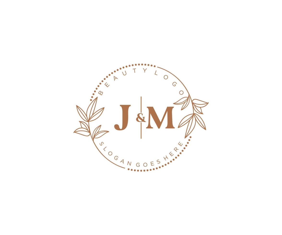 initial JM letters Beautiful floral feminine editable premade monoline logo suitable for spa salon skin hair beauty boutique and cosmetic company. vector