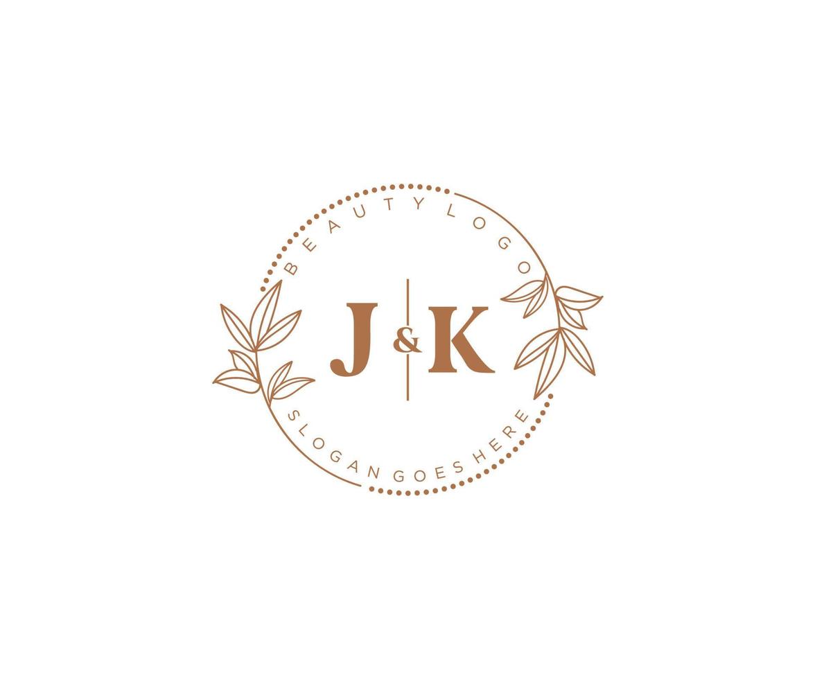 initial JK letters Beautiful floral feminine editable premade monoline logo suitable for spa salon skin hair beauty boutique and cosmetic company. vector