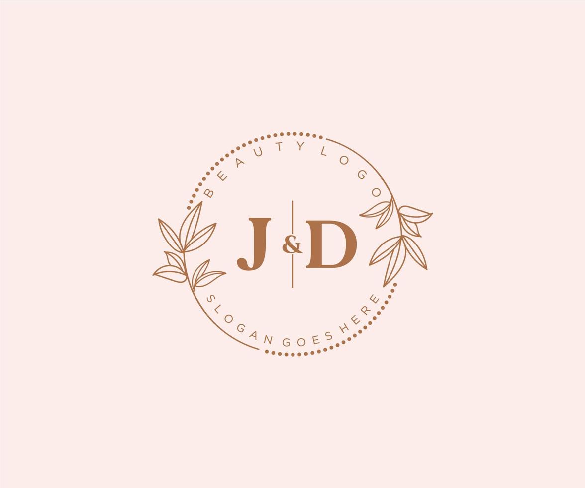 initial JD letters Beautiful floral feminine editable premade monoline logo suitable for spa salon skin hair beauty boutique and cosmetic company. vector