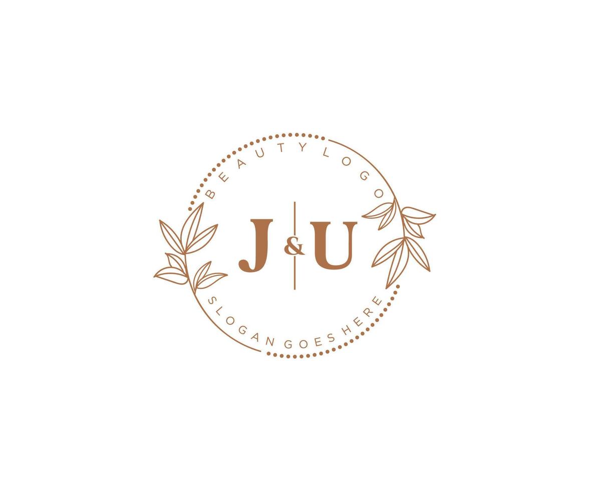 initial JU letters Beautiful floral feminine editable premade monoline logo suitable for spa salon skin hair beauty boutique and cosmetic company. vector