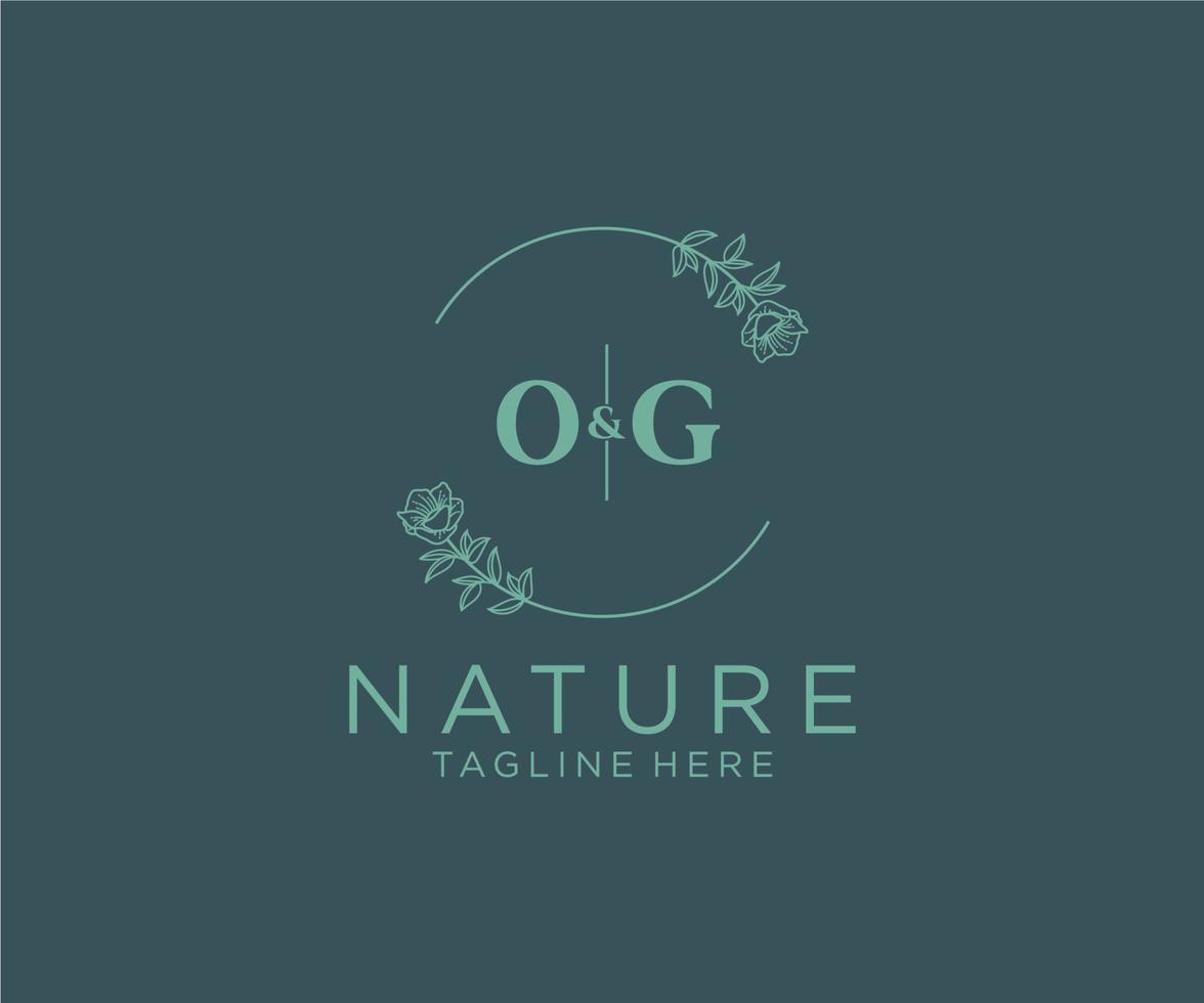 initial OG letters Botanical feminine logo template floral, editable premade monoline logo suitable, Luxury feminine wedding branding, corporate. vector