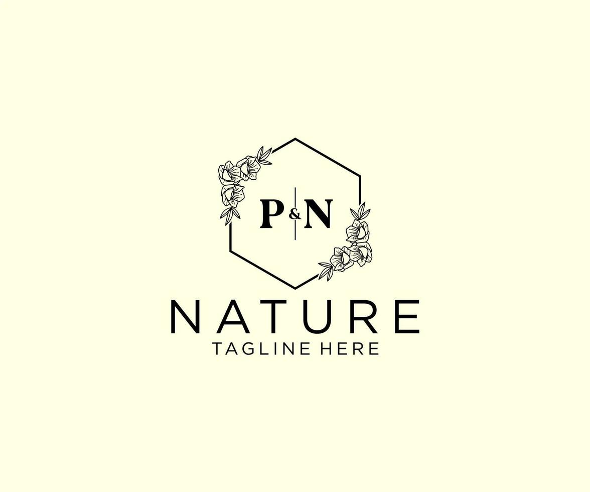 initial PN letters Botanical feminine logo template floral, editable premade monoline logo suitable, Luxury feminine wedding branding, corporate. vector