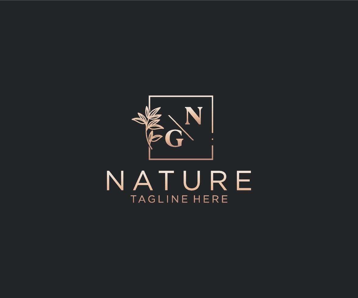 initial NG letters Beautiful floral feminine editable premade monoline logo suitable, Luxury feminine wedding branding, corporate. vector