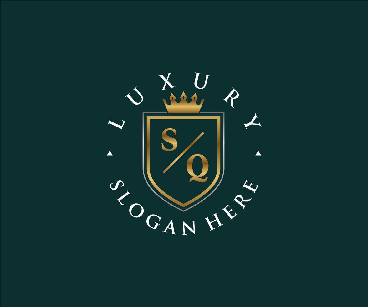 Initial SQ Letter Royal Luxury Logo template in vector art for Restaurant, Royalty, Boutique, Cafe, Hotel, Heraldic, Jewelry, Fashion and other vector illustration.