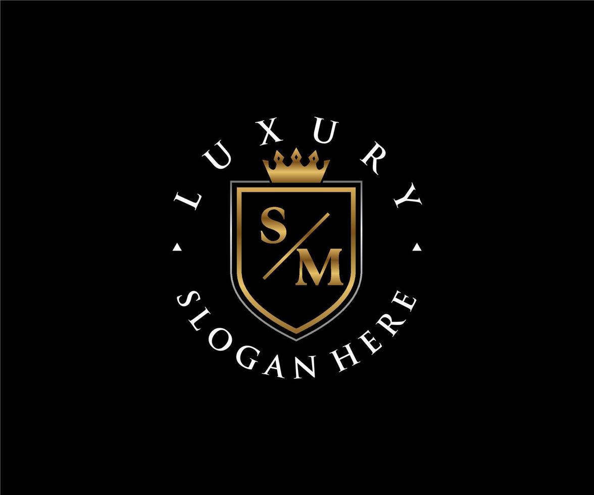 Initial SM Letter Royal Luxury Logo template in vector art for Restaurant, Royalty, Boutique, Cafe, Hotel, Heraldic, Jewelry, Fashion and other vector illustration.