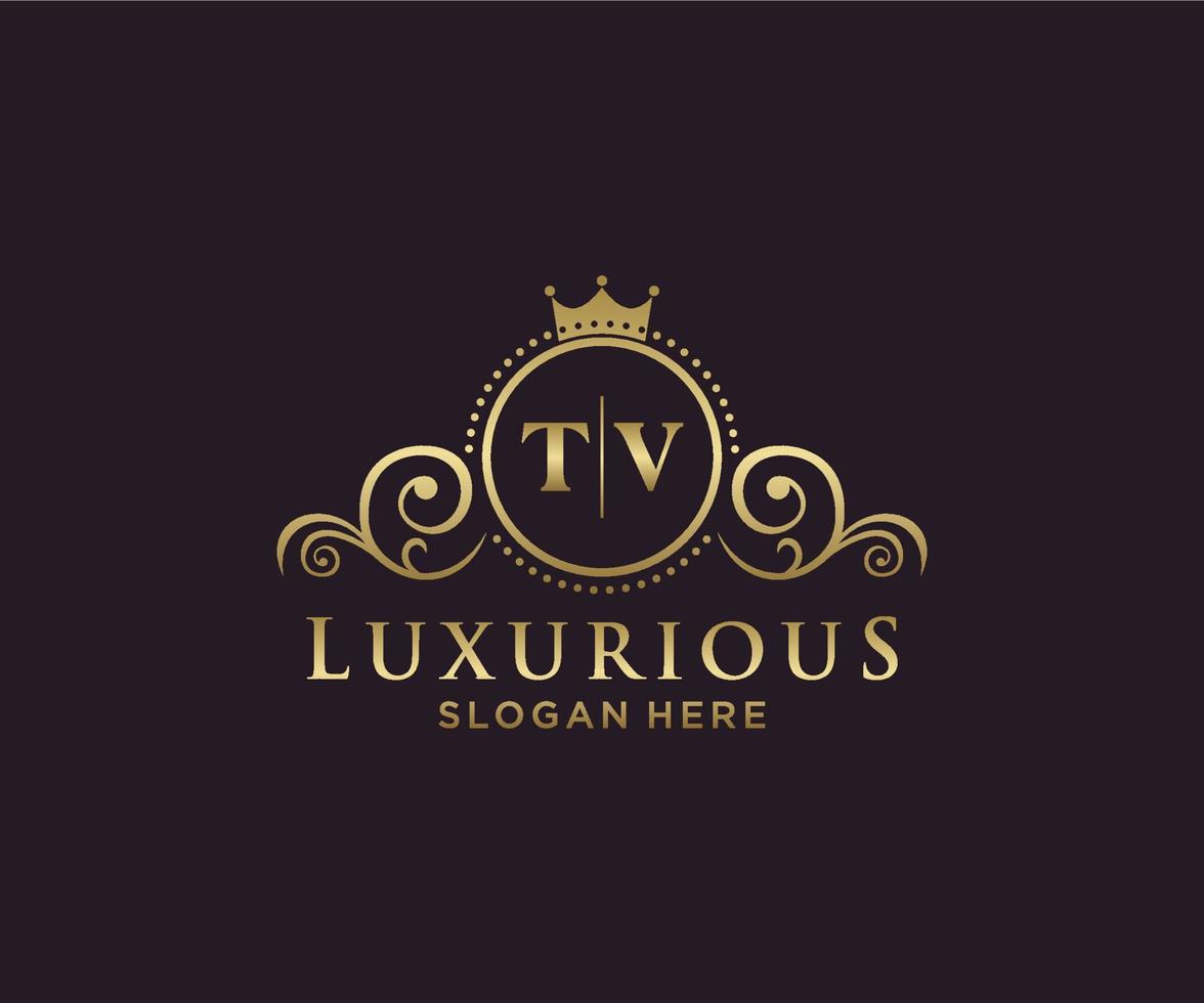 Initial TV Letter Royal Luxury Logo template in vector art for Restaurant, Royalty, Boutique, Cafe, Hotel, Heraldic, Jewelry, Fashion and other vector illustration.t