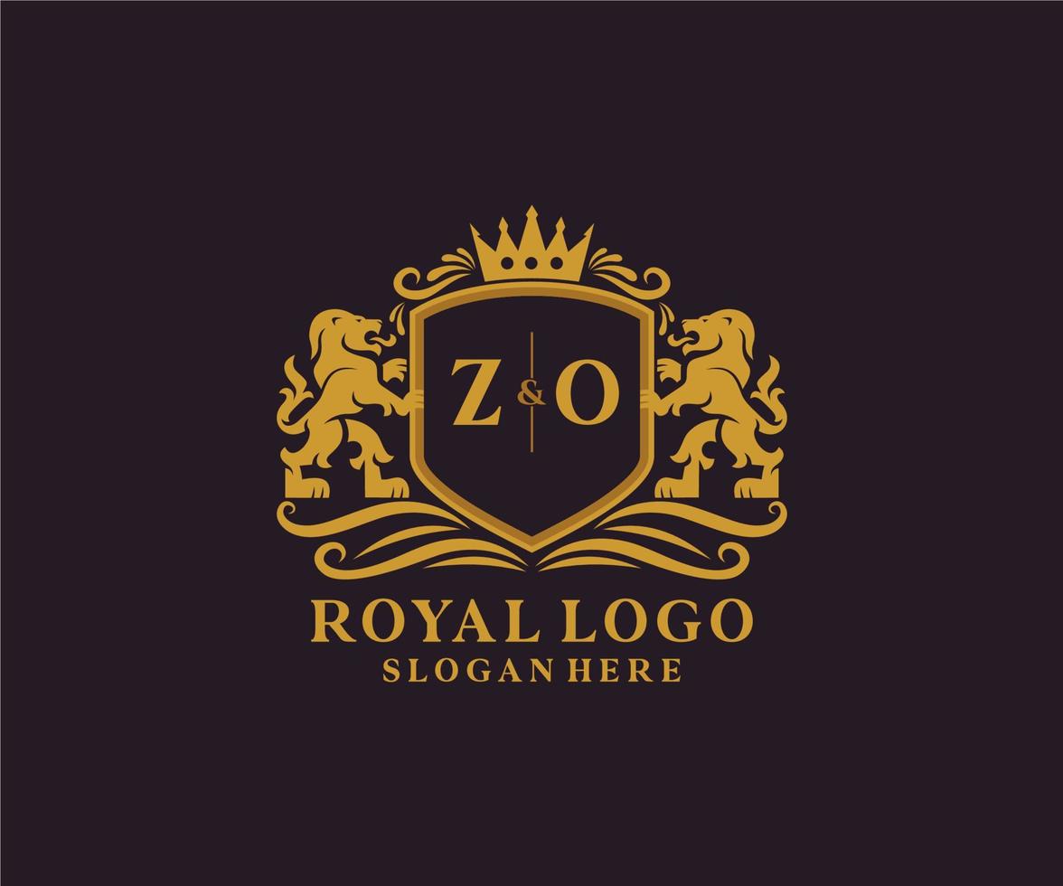 Initial ZO Letter Lion Royal Luxury Logo template in vector art for Restaurant, Royalty, Boutique, Cafe, Hotel, Heraldic, Jewelry, Fashion and other vector illustration.