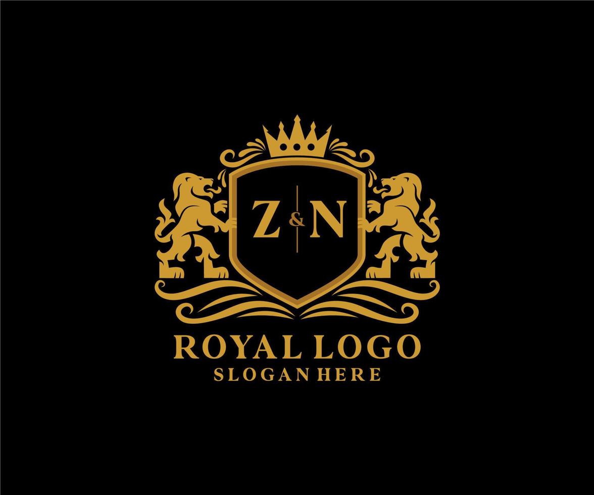 plantilla de logotipo de lujo real de león de letra zn inicial en arte vectorial para restaurante, realeza, boutique, cafetería, hotel, heráldica, joyería, moda y otras ilustraciones vectoriales. vector