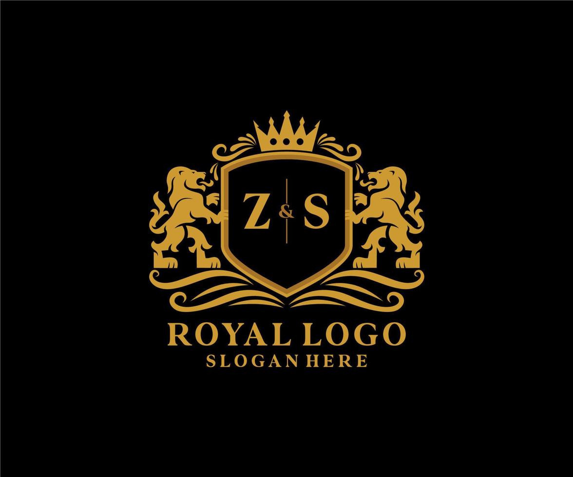 plantilla de logotipo de lujo real de león de letra zs inicial en arte vectorial para restaurante, realeza, boutique, cafetería, hotel, heráldica, joyería, moda y otras ilustraciones vectoriales. vector
