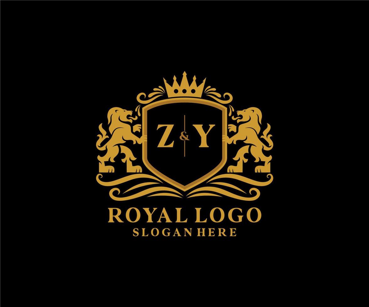 Initial ZY Letter Lion Royal Luxury Logo template in vector art for Restaurant, Royalty, Boutique, Cafe, Hotel, Heraldic, Jewelry, Fashion and other vector illustration.